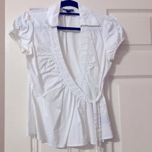 White cotton wrap style top.